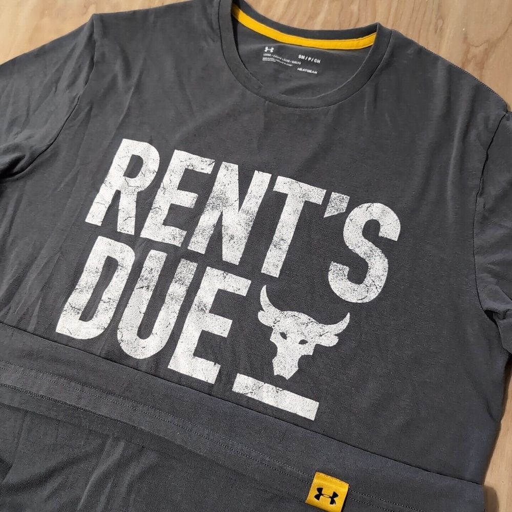 Under Armour Shirt Mens S Gray Short Sleeve The Rock Project Heatgear Rent's Due